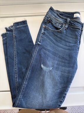 KanCan Women’s  Button-Fly Ankle Jeans in Dark Blue Wash